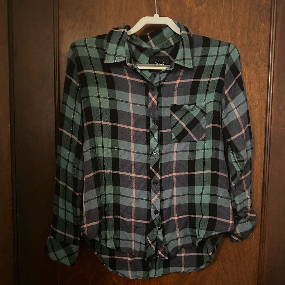 Rails Hunter Teal Plaid Button Down Top Size M - Picture 2 of 5